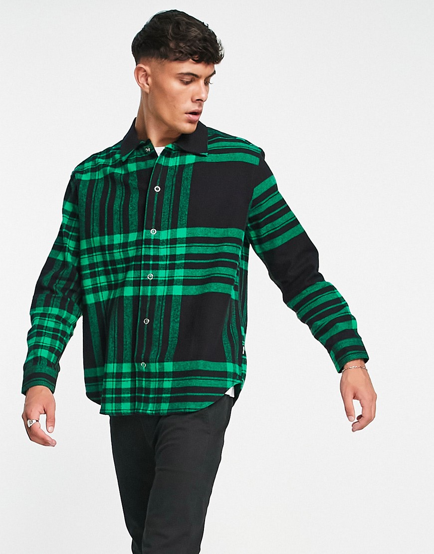 Only & Sons Heavyweight Plaid Shirt In Black And Green