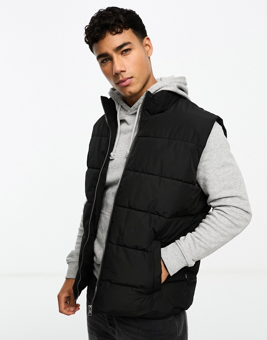 ONLY & SONS heavyweight puffer gilet in black