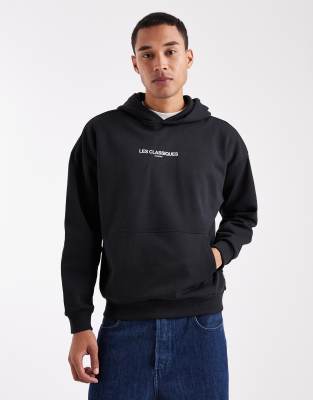 Only & Sons Heavyweight Relaxed Fit Printed Hoodie In Black