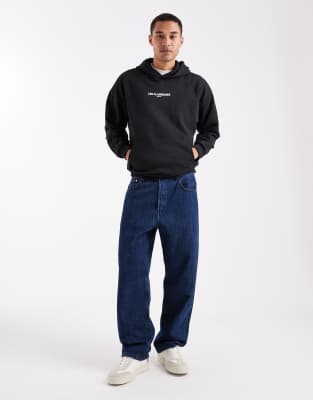 Only & Sons Heavyweight Relaxed Fit Printed Hoodie In Black