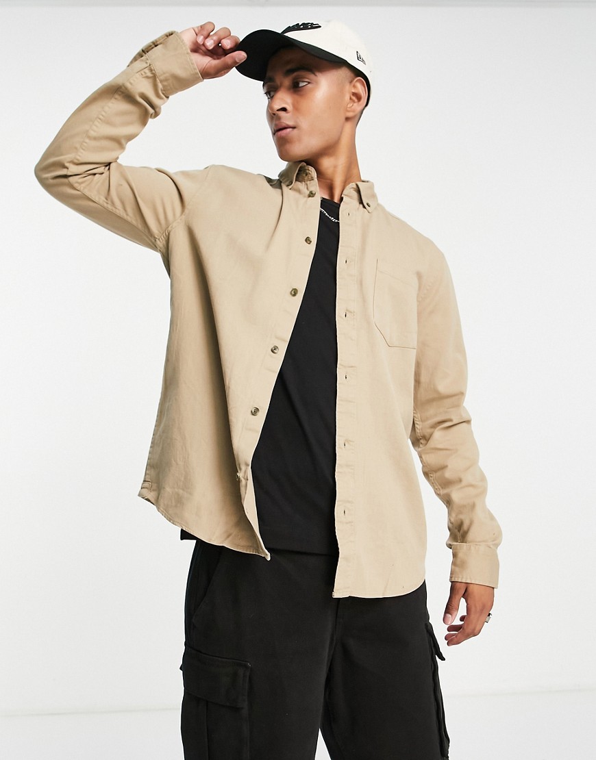 Only & Sons heavyweight twill shirt in beige-Neutral