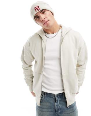 Only & Sons Heavyweight Zip Through Hoodie In Stone-neutral