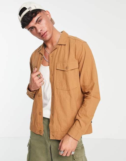 Only & Sons – Hemdjacke aus Leinenmischung mit Brusttaschen in Braun