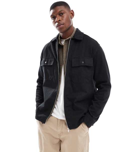 ONLY & SONS – Hemdjacke aus schwerem Twill in Schwarz mit durchgehendem Reißverschluss - view 1