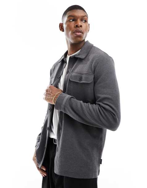 Only & Sons – Hemdjacke aus Sweatstoff in Dunkelgrau mit Taschendetail - view 1