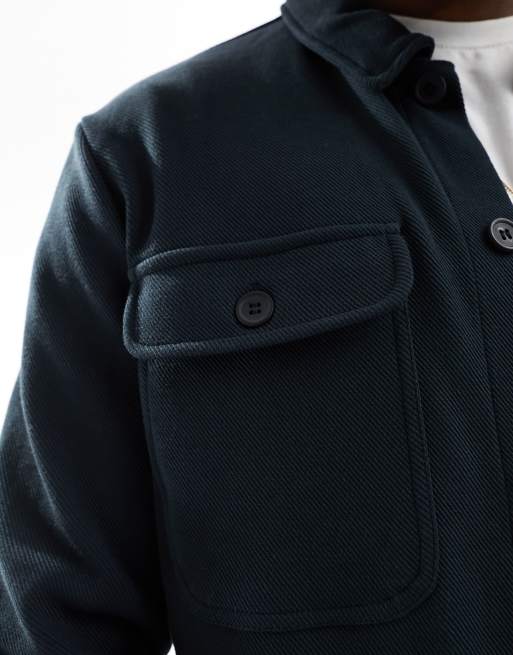 Only & Sons – Hemdjacke aus Sweatstoff in Marineblau mit Taschendetail, 3 von 4