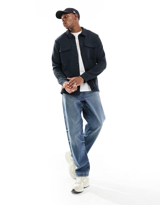 Only & Sons – Hemdjacke aus Sweatstoff in Marineblau mit Taschendetail, 4 von 4
