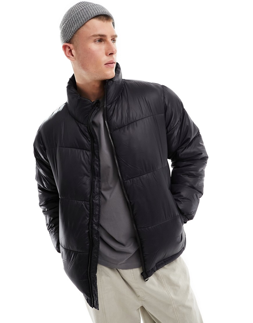 Only & Sons Hi-shine Puffer Jacket In Black