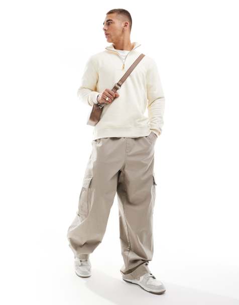 ONLY & SONS high neck 1/4 zip sweater in cream - view 1