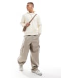 [ONLY & SONS] ONLY & SONS high neck 1/4 zip sweater in cream-Brown 2XL Antique White