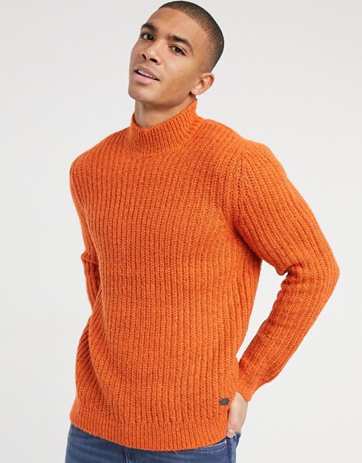 Only & Sons high neck chunky jumper in orange