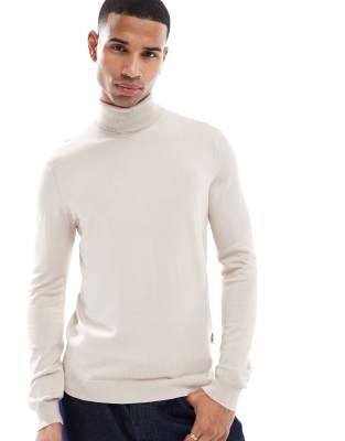 ONLY & SONS high neck jumper in beige-Neutral