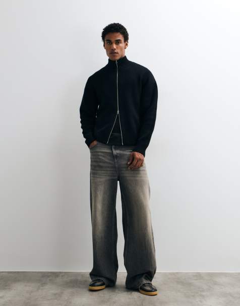 ONLY & SONS high neck zip thru cardigan in black - view 1
