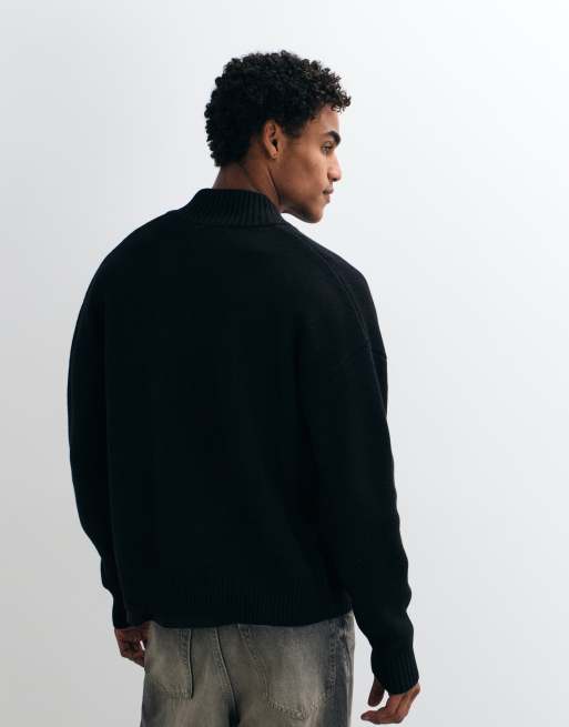 ONLY & SONS high neck zip thru cardigan in black, 3 of 5