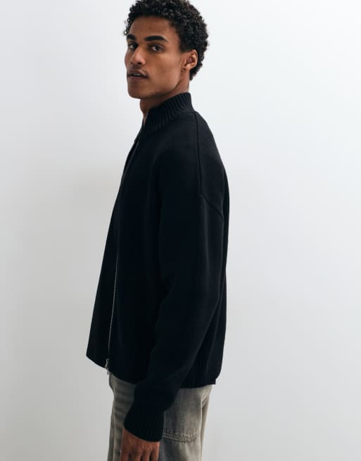 ONLY & SONS high neck zip thru cardigan in black, 4 of 5