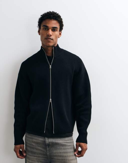 ONLY & SONS high neck zip thru cardigan in black, 5 of 5