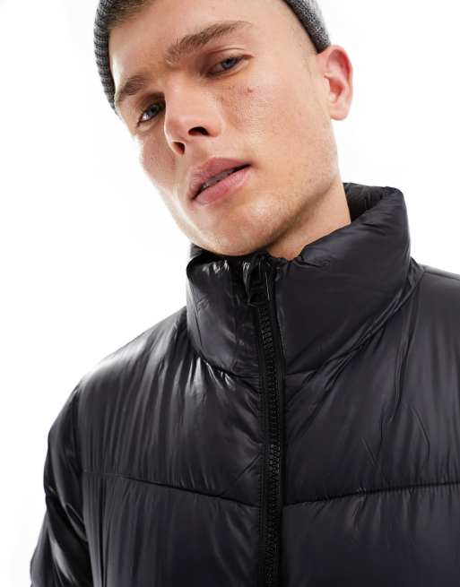 High Shine Puffer Jacket in Black