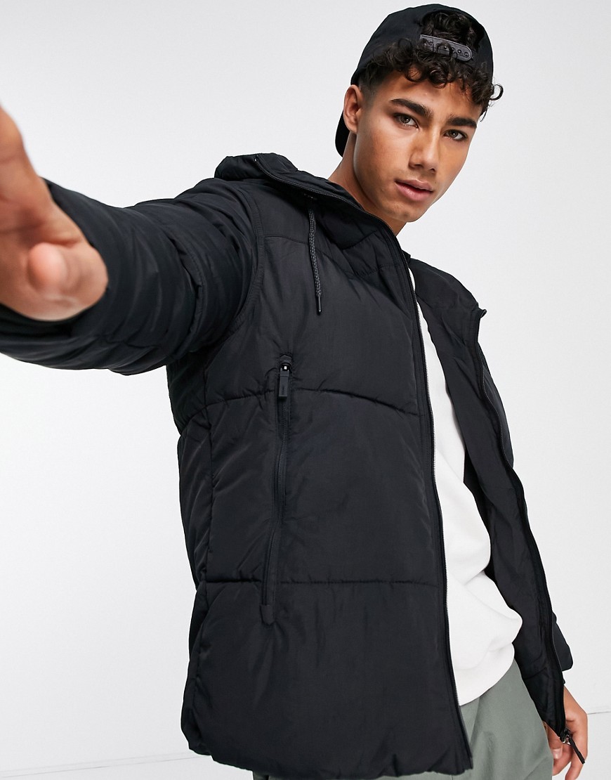 Only & Sons hooded puffer jacket in black