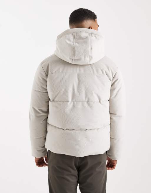 ONLY & SONS hooded puffer jacket in cream multi corduroy, 3 of 5