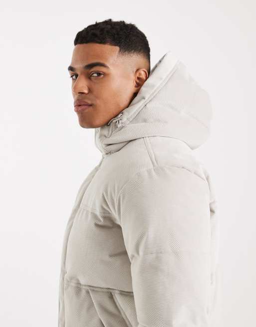 ONLY & SONS hooded puffer jacket in cream multi corduroy, 4 of 5