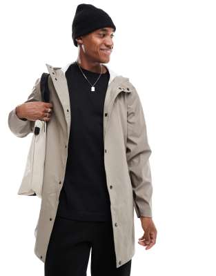 Only & Sons Hooded Rain Jacket In Beige-neutral