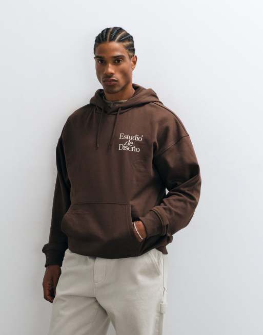 ONLY & SONS hoodie med avslappnad passform och deseno-ryggtryck i brunt, 3 av 5