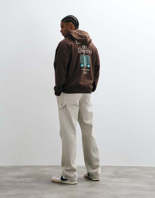 ONLY & SONS hoodie med avslappnad passform och deseno-ryggtryck i brunt, 4 av 5