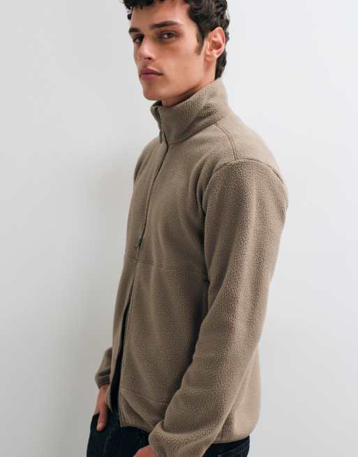 ONLY & SONS hoogsluitende fleece in lichtbeige, 3 van 5