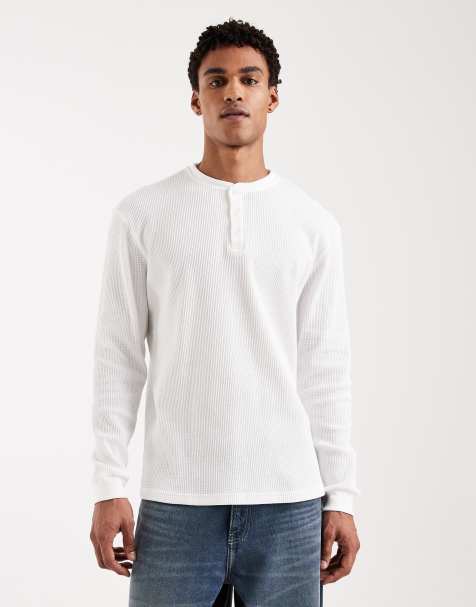 ONLY & SONS - Hvid henley-T-shirt med lange ærmer og vaffeltekstur - view 1