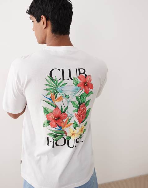 ONLY & SONS - Hvid oversized T-shirt med 'Club House'-blomsterprint på ryggen - view 1