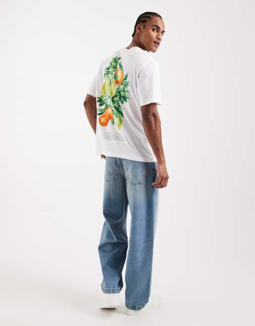 ONLY & SONS - Hvid oversized T-shirt med frugtprint på ryggen, 2 af 5