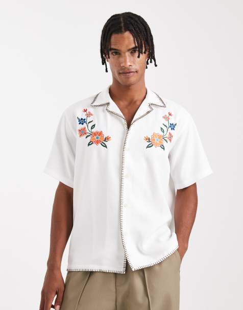 ONLY & SONS - Hvid skjorte med broderede detaljer med konstrasterende syninger - view 1
