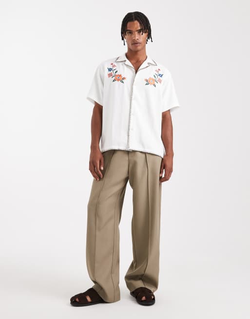 ONLY & SONS - Hvid skjorte med broderede detaljer med konstrasterende syninger, 2 af 5