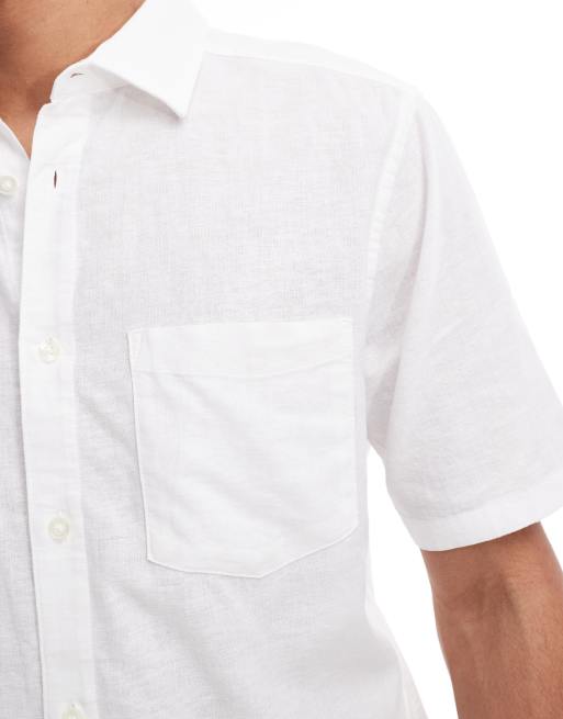 ONLY & SONS - Hvid skjorte med korte ærmer i hørblanding i regular fit, 3 af 4