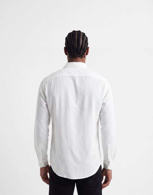 ONLY & SONS - Hvid skjorte med lange ærmer i hørblanding i regular fit, 3 af 4