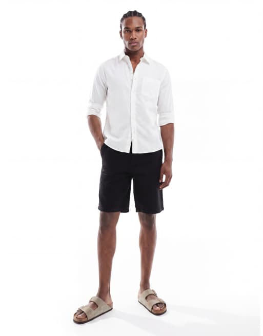 ONLY & SONS - Hvid skjorte med lange ærmer i hørblanding i regular fit, 4 af 4