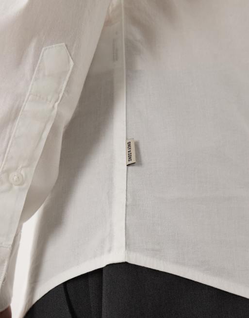 Only & Sons - Hvid slim fit-skjorte med stretch i poplin, 3 af 9