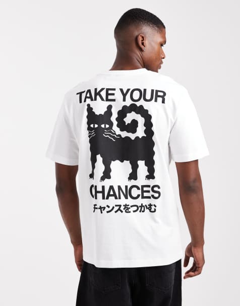 ONLY & SONS - Hvid T-shirt med afslappet pasform og "Chances"-print på ryggen - view 1