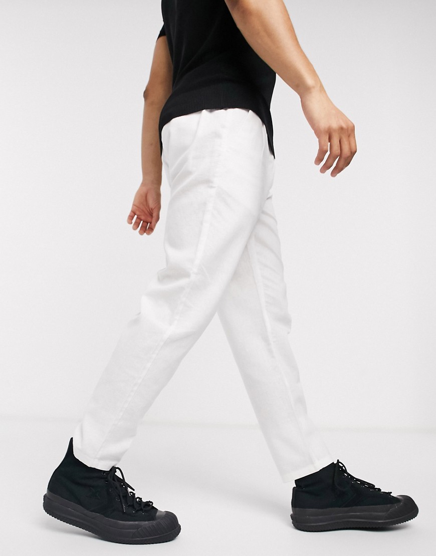 Only & Sons - Hvide bukser i hørblanding med løbesnor