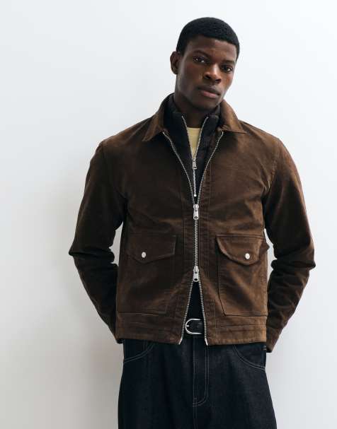 ONLY & SONS Jacke aus Kunstwildleder mit Doppelreißverschluss in Schokobraun - view 1