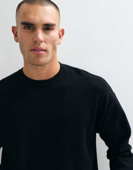 ONLY & SONS jacquard crew neck knit sweater in black, 3 of 5