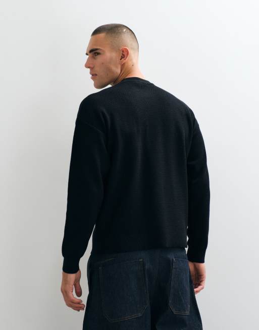 ONLY & SONS jacquard crew neck knit sweater in black, 5 of 5