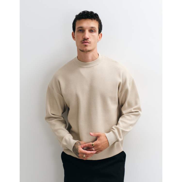 ONLY & SONS jacquard crew neck knit sweater in cream | ASOS