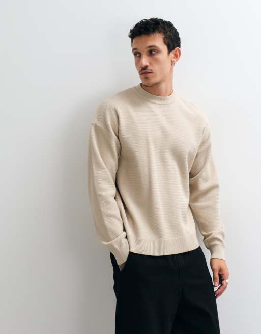 ONLY & SONS jacquard crew neck knit sweater in cream, 2 of 5