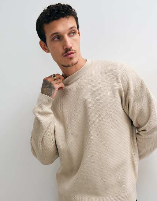 ONLY & SONS jacquard crew neck knit sweater in cream, 4 of 5