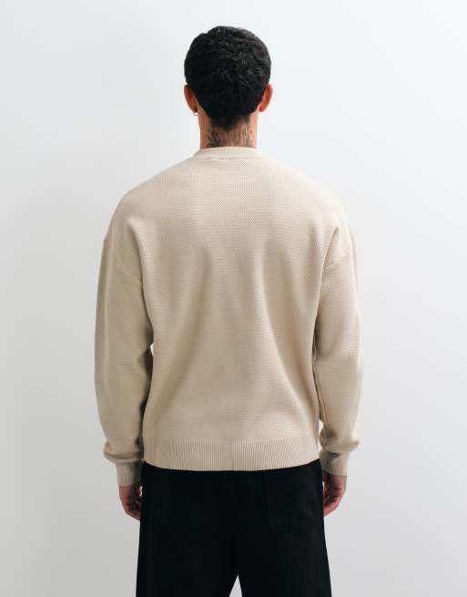 ONLY & SONS jacquard crew neck knit sweater in cream, 5 of 5