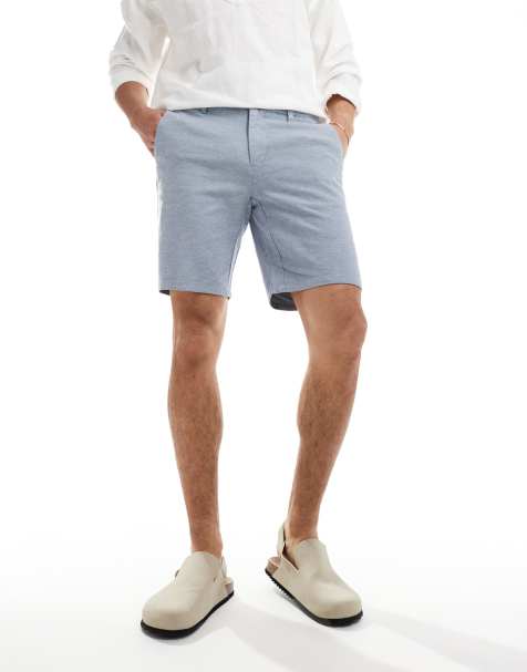 ONLY & SONS linen mix chino short in light blue melange