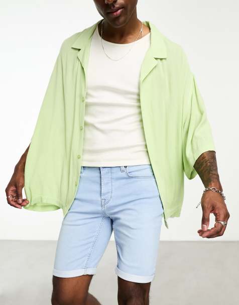 Only & Sons jog denim shorts in light wash 