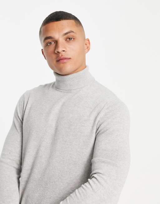 Only & Sons – Jasnoszary melanżowy sweter z lekkiej bawełny z golfem