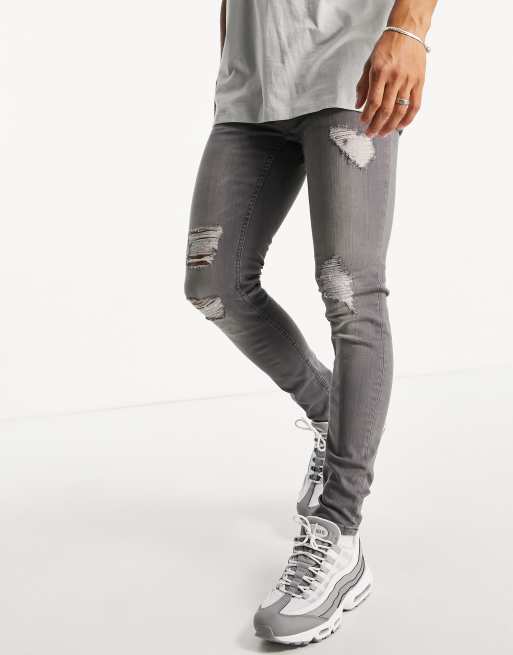 Only & Sons - Jean skinny déchiré - Gris délavé